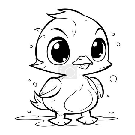 Ilustración de Ilustración de dibujos animados en blanco y negro de lindo personaje animal de pato bebé para colorear libro - Imagen libre de derechos