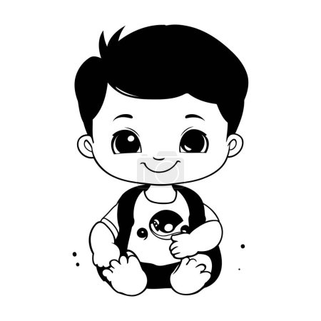 Téléchargez les photos : Mignon petit garçon avec ours en peluche personnage vecteur illustration designicon - en image libre de droit