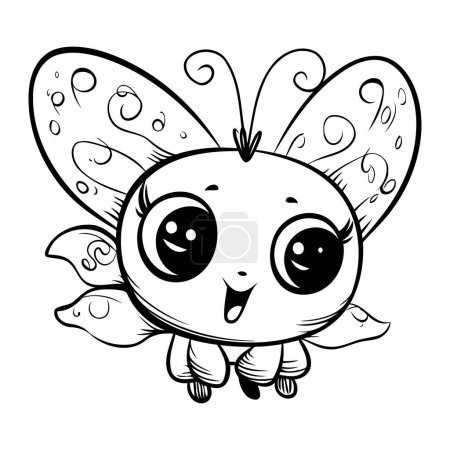 Illustration for Black and White Cartoon Illustration of Cute Butterfly Character for Coloring Book - Royalty Free Image