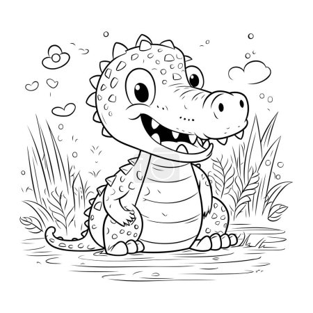 Illustration for Coloring Page Outline Of Cute Crocodile Cartoon Character - Royalty Free Image