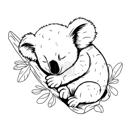 Téléchargez les illustrations : Mignon koala dormant sur une branche avec des feuilles. Illustration vectorielle. - en licence libre de droit