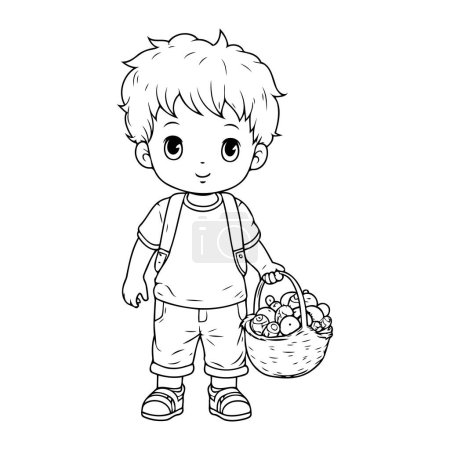 Ilustración de Lindo niño pequeño con cesta de frutas y verduras vector ilustración diseño - Imagen libre de derechos