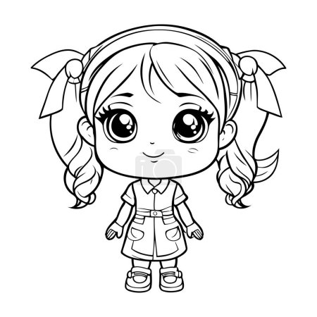 Illustration for Cute cartoon little girl. Vector illustration for coloring book or page. - Royalty Free Image