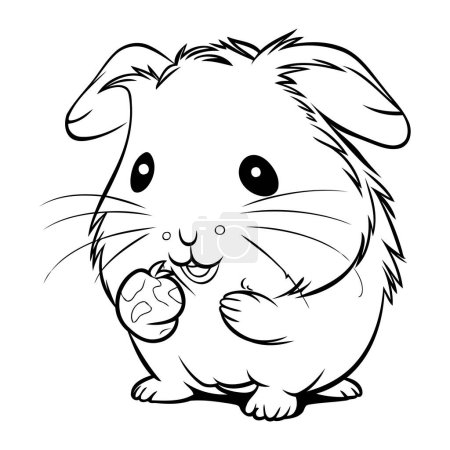 Ilustración de Ilustración de dibujos animados en blanco y negro de lindo personaje de animal de conejo de Pascua para colorear libro - Imagen libre de derechos