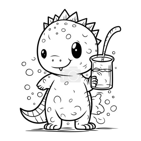 Ilustración de Ilustración vectorial de dinosaurio de dibujos animados lindo sosteniendo un vaso de jugo. - Imagen libre de derechos