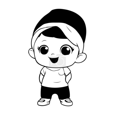 Téléchargez les illustrations : Mignon petit garçon avec chapeau avatar dessin animé personnage vectoriel illustration conception graphique - en licence libre de droit