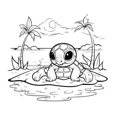 Ilustración de Tortuga en la playa. Libro para colorear para niños. Ilustración vectorial - Imagen libre de derechos