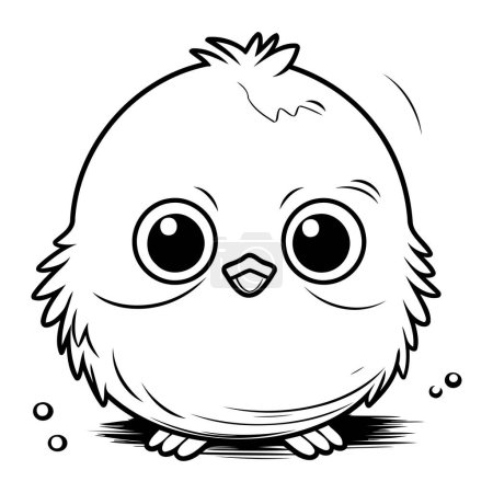 Téléchargez les illustrations : Illustration de dessin animé noir et blanc d'oiseau bébé poussin mignon pour le livre de coloriage - en licence libre de droit