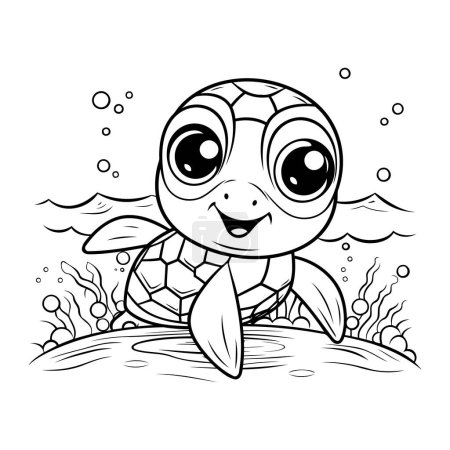 Téléchargez les illustrations : Mignon dessin animé tortue de mer. Coloriage pour enfants. - en licence libre de droit