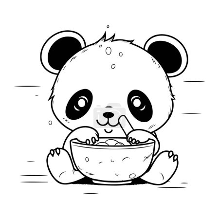 Ilustración de Lindo panda comiendo un tazón de arroz. Ilustración vectorial. - Imagen libre de derechos