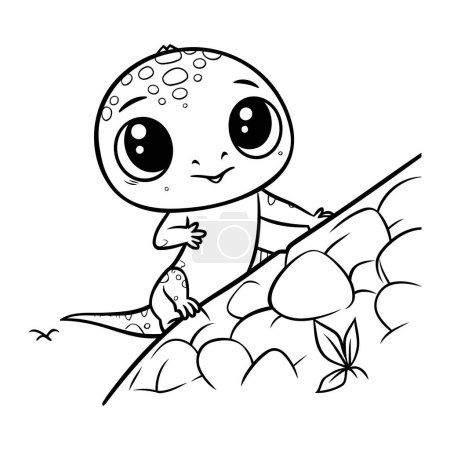 Ilustración de Página para colorear Esquema de un lindo personaje de dibujos animados dinosaurio bebé - Imagen libre de derechos