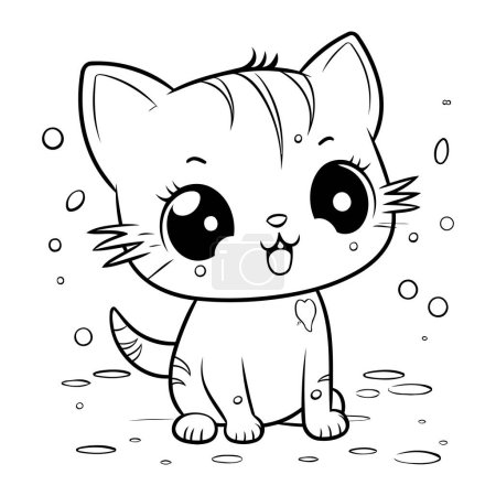 Téléchargez les illustrations : Charmant chat dessin animé. Illustration vectorielle noir et blanc pour livre à colorier. - en licence libre de droit