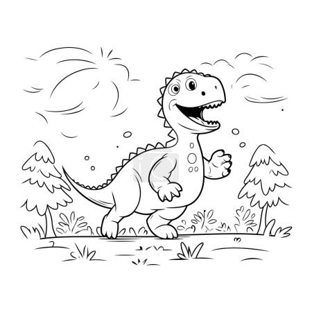 Ilustración de Página para colorear Esquema de dinosaurio de dibujos animados. Ilustración vectorial para niños. - Imagen libre de derechos