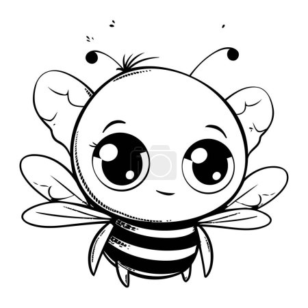 Illustration for Cute cartoon bee isolated on white background. Vector illustration in black and white. - Royalty Free Image