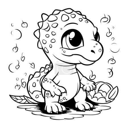 Téléchargez les illustrations : Illustration d'un personnage de bande dessinée dinosaure mignon pour livre à colorier - en licence libre de droit