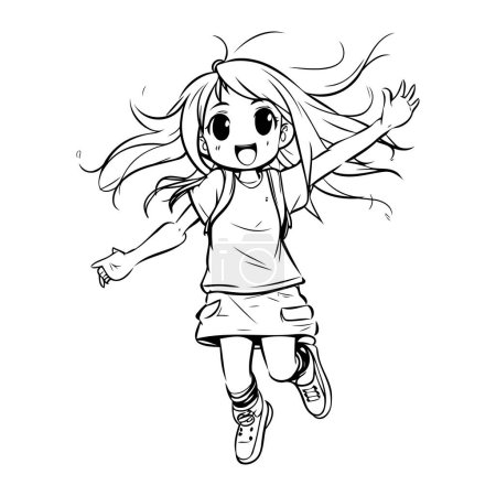 Illustration for Cute little girl running. sketch for your design. Vector illustration - Royalty Free Image
