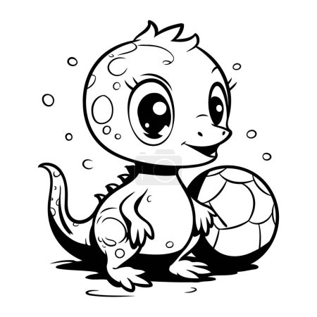 Photo for Cute baby lizard with a soccer ball   black and white vector illustration - Royalty Free Image
