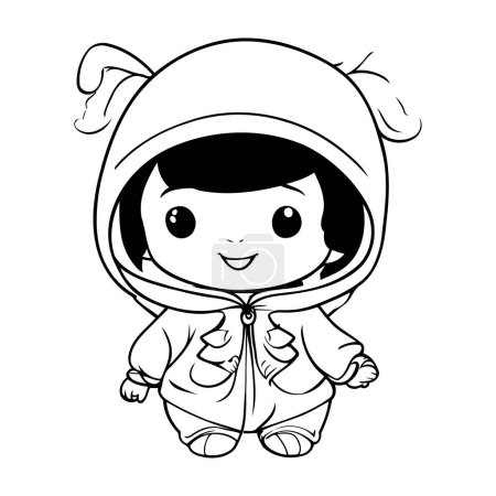 Illustration for Cute little girl in winter clothes. Black and white vector illustration. - Royalty Free Image