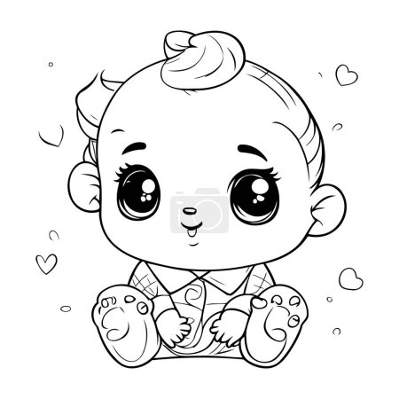 Illustration for Cute little baby girl with hearts. Vector illustration for coloring book. - Royalty Free Image