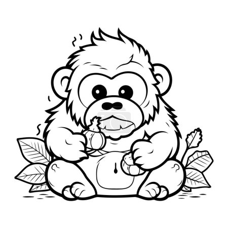 Téléchargez les illustrations : Illustration vectorielle de caractère de mascotte de singe de bande dessinée pour le livre de coloriage - en licence libre de droit
