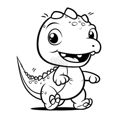 Téléchargez les illustrations : Mascotte de Dinosaure mignon Illustration de personnage de bande dessinée isolé sur fond blanc - en licence libre de droit