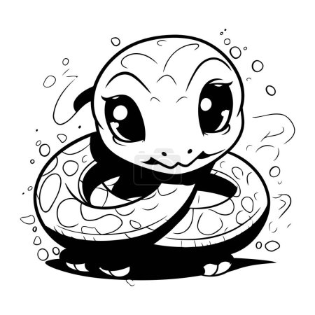 Illustration for Cute little snake. Black and white vector illustration for coloring book. - Royalty Free Image