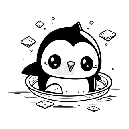 Photo for Cute penguin in the bath. Black and white vector illustration. - Royalty Free Image