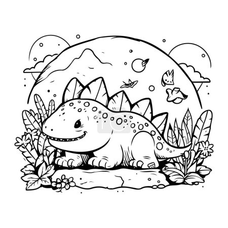 Illustration for Dinosaur coloring page. Cute cartoon dino. Vector illustration. - Royalty Free Image