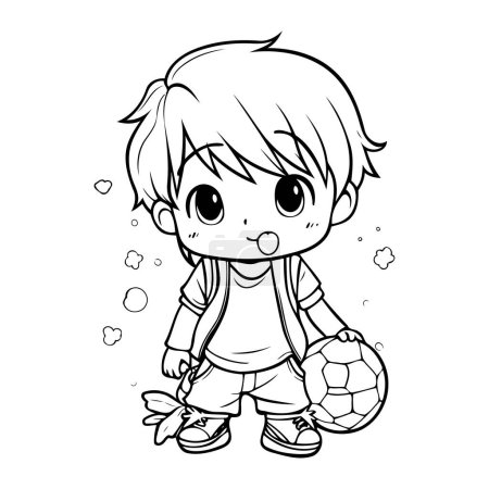 Illustration for Coloring Page Outline Of a Cute Little Boy playing soccer - Royalty Free Image