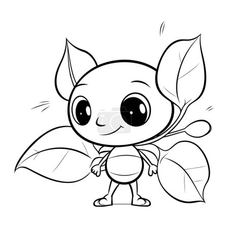 Téléchargez les illustrations : Illustration de bande dessinée en noir et blanc du personnage animal mignon de petite fourmi - en licence libre de droit