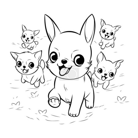 Photo for Cute cartoon dogs and cats on the lawn. Vector illustration. - Royalty Free Image