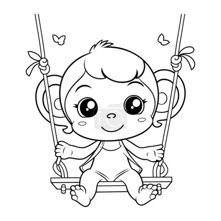 Illustration for Cute baby girl on a swing. Vector illustration for coloring book - Royalty Free Image