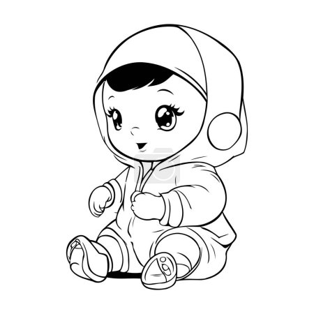 Téléchargez les illustrations : Joli petit garçon en costume d'astronaute. Illustration vectorielle pour livre à colorier - en licence libre de droit