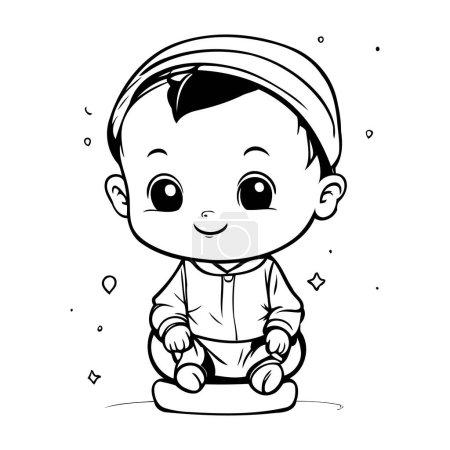 Photo for Cute little baby boy cartoon vector illustration graphic design in black and white - Royalty Free Image