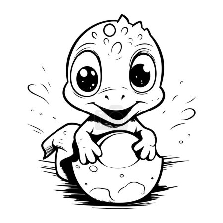 Illustration for Vector illustration of a cute little baby turtle holding a soccer ball. - Royalty Free Image