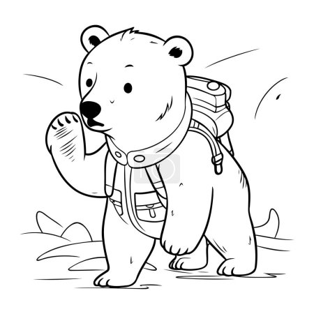 Téléchargez les illustrations : Illustration vectorielle d'un ours polaire avec un sac à dos. Cartoon style. - en licence libre de droit