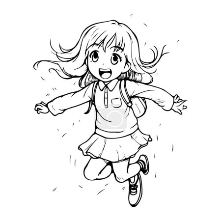 Ilustración de Feliz niña saltando. Ilustración vectorial de una niña feliz saltando. - Imagen libre de derechos