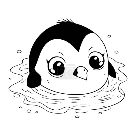 Ilustración de Lindo pingüino nadando en el agua. Ilustración vectorial en blanco y negro. - Imagen libre de derechos