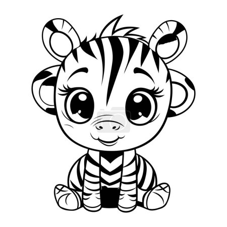 Illustration for Cute cartoon tiger. Black and white vector illustration for coloring book. - Royalty Free Image