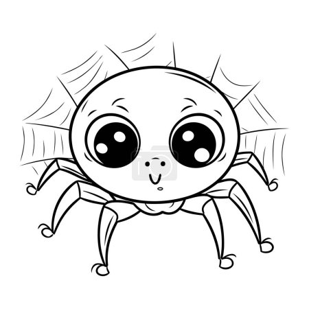 Téléchargez les illustrations : Jolie araignée de dessin animé. Illustration vectorielle noir et blanc pour livre à colorier. - en licence libre de droit