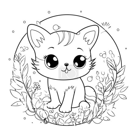 Téléchargez les illustrations : Mignon petit chat kawaii dans cadre circulaire vectoriel illustration design - en licence libre de droit