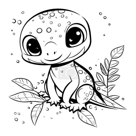 Téléchargez les illustrations : Jolie petite tortue assise sur une branche. Illustration vectorielle pour livre à colorier. - en licence libre de droit