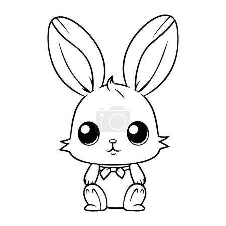 Illustration for Cute rabbit kawaii cartoon vector illustration graphic design in black and white - Royalty Free Image