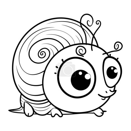 Illustration for Cute cartoon snail. Black and white vector illustration for coloring book. - Royalty Free Image
