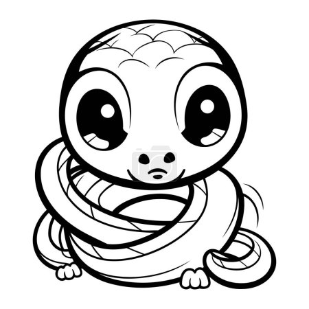 Ilustración de Ilustración de dibujos animados en blanco y negro de lindo personaje animal de serpiente para colorear libro - Imagen libre de derechos
