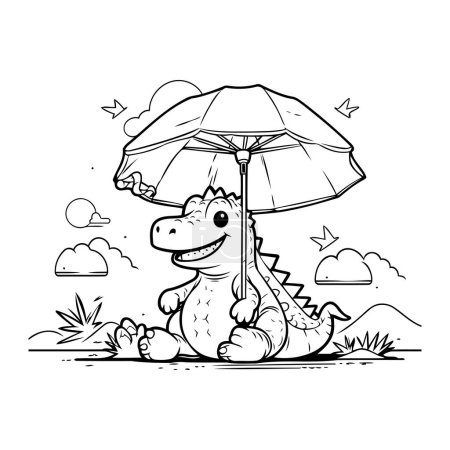 Illustration for Illustration of Cute Dinosaur with Umbrella for Coloring Book - Royalty Free Image