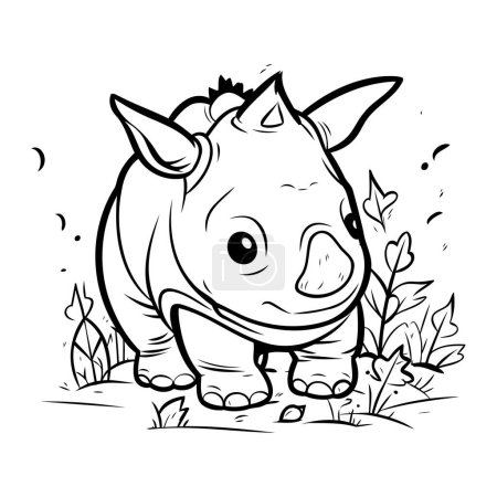 Ilustración de Dibujos animados en blanco y negro ilustración de Rhino Animal para colorear libro - Imagen libre de derechos