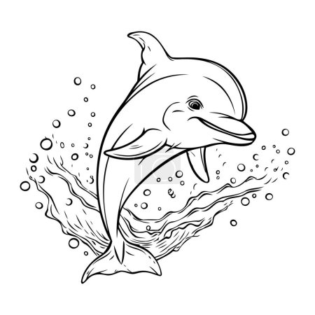 Illustration for Dolphin. Coloring book for adults. Vector illustration isolated on white background. - Royalty Free Image