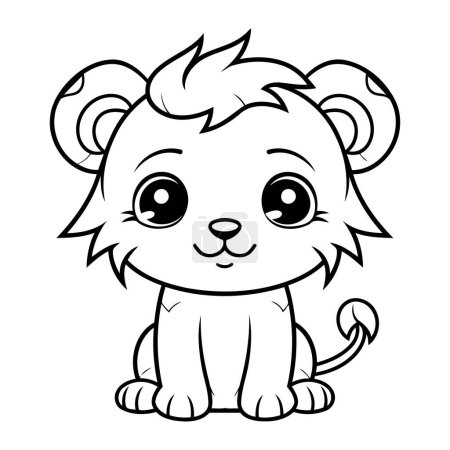 Ilustración de Ilustración de dibujos animados en blanco y negro de lindo personaje animal león para colorear libro - Imagen libre de derechos