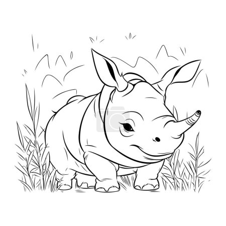 Ilustración de Lindo rinoceronte en un prado. Ilustración vectorial - Imagen libre de derechos
